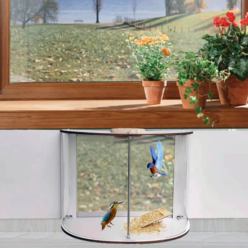 Window Bird Feeders Waterproof Acrylic Transparent Squirrel Food Container 360 Degree Viewable Bird House