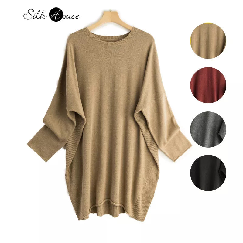 Mulberry Silk Cashmere Sweater Long Batwing Sleeve