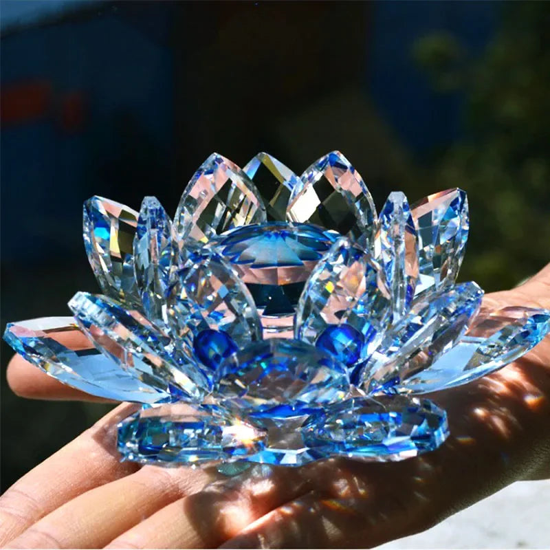 3in Quartz Crystal Lotus Flower Glass Paperweight