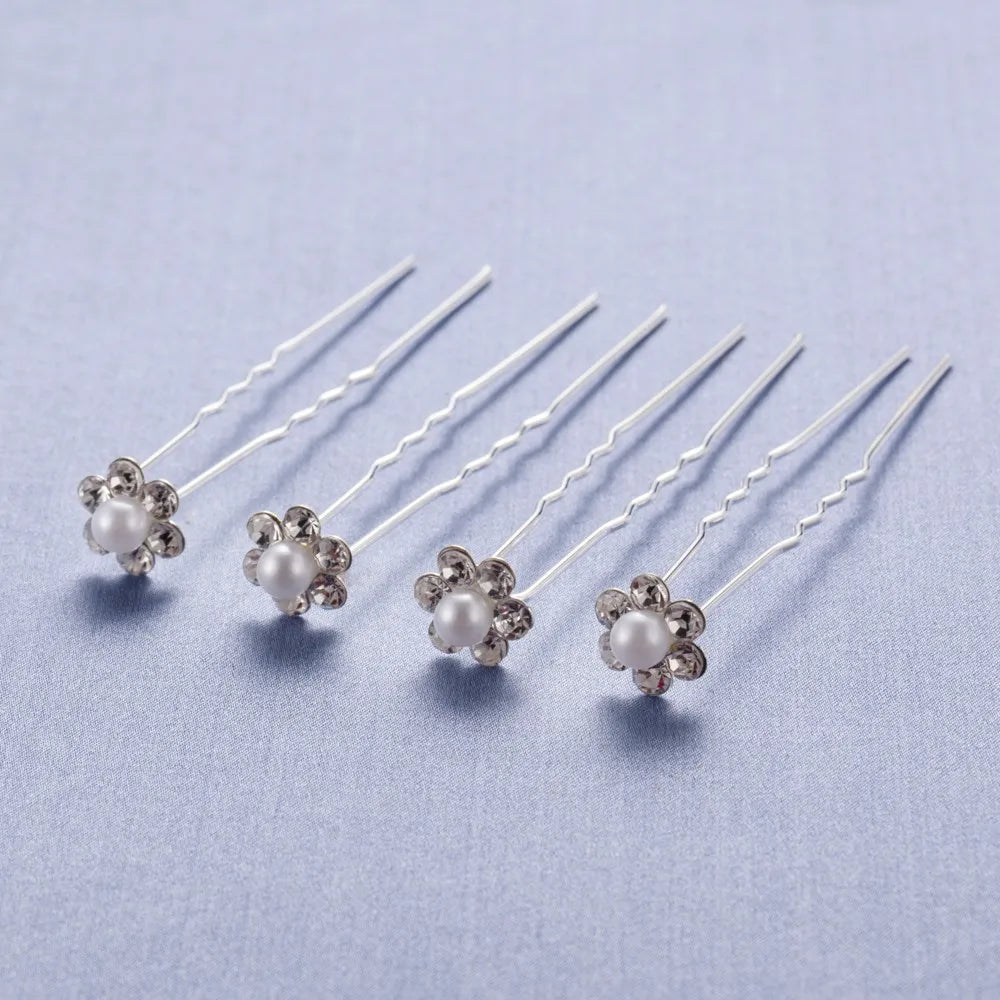 20Pcs Fashion Pearl Flower Clear Crystal Rhinestone Hair Pins