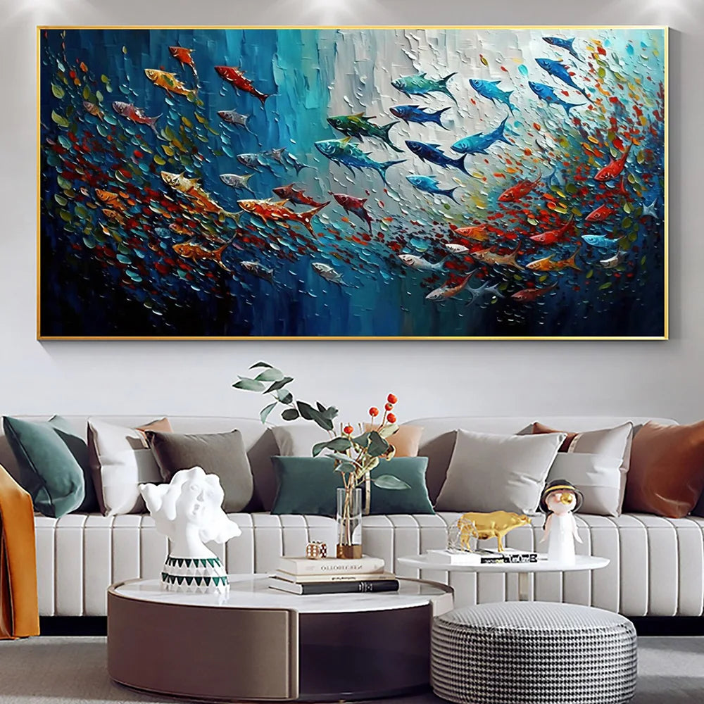 Blue Sea Fish Canvas Painting Print Large Size