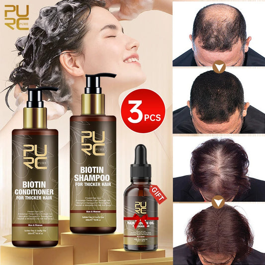 PURC Fast Hair Growth for Men Biotin Anti Hair Loss Oil Shampoo Conditioner Set