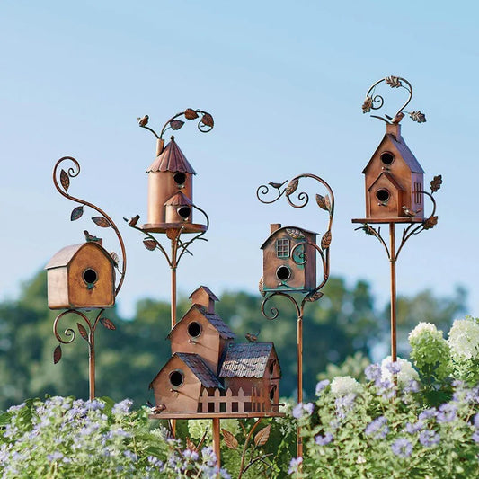 Exquisite Metal Birdhouse Decoration Garden Stake Bird Cage