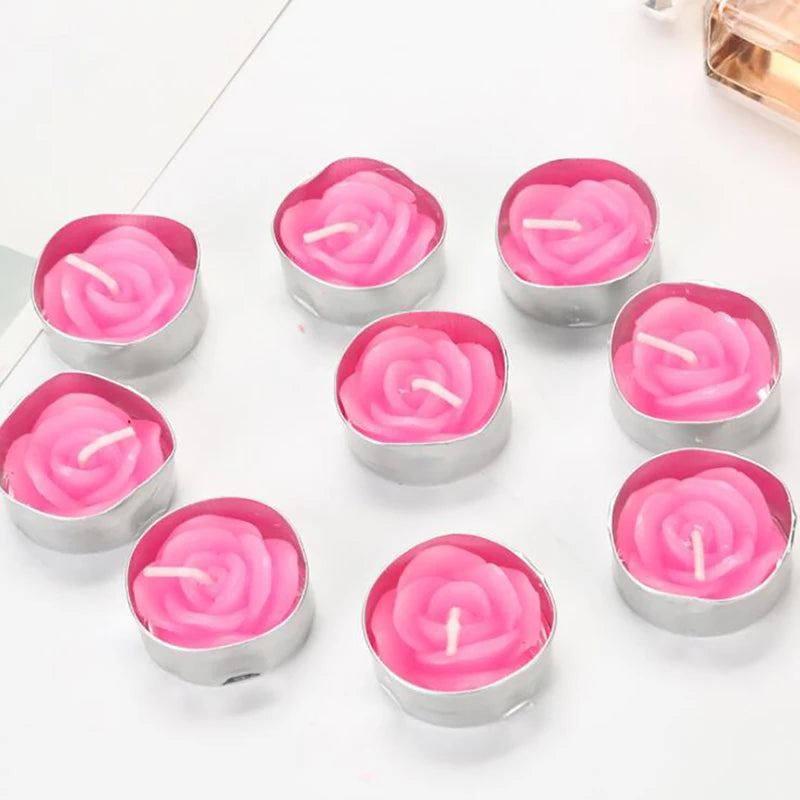 Romantic Rose Flower Shaped Tealight Candles, 12Pcs Set