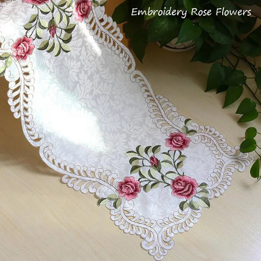 Luxury Satin Rose Embroidery Table Runner