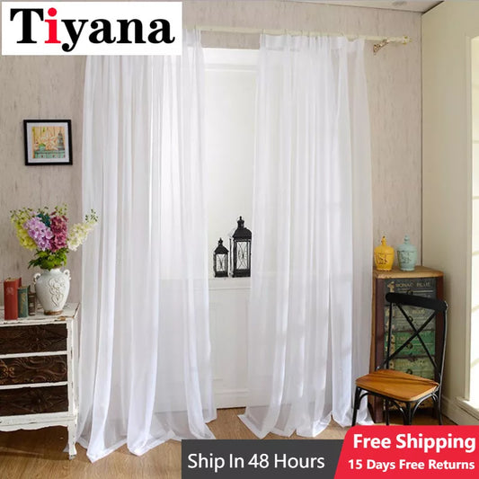 Solid White Sheer Tulle Voile Curtains