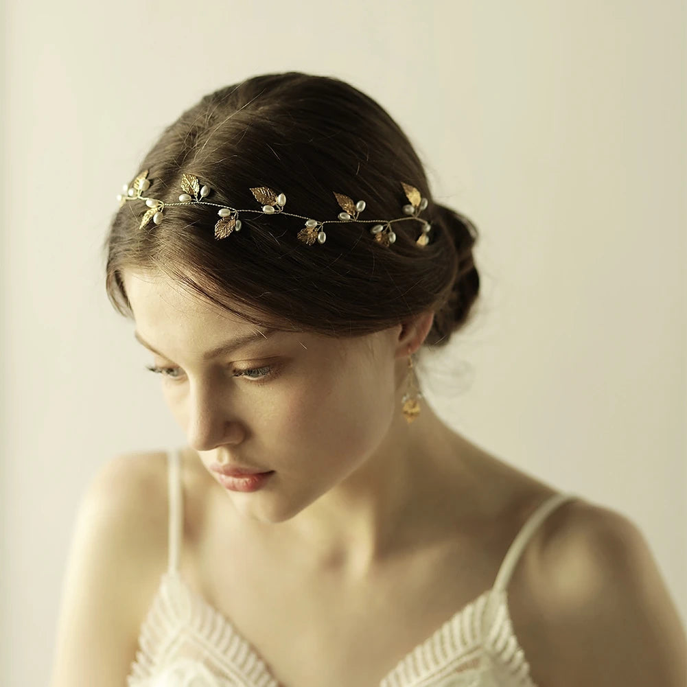 Pearl Flower Silver/Gold Color Leaf Tiara