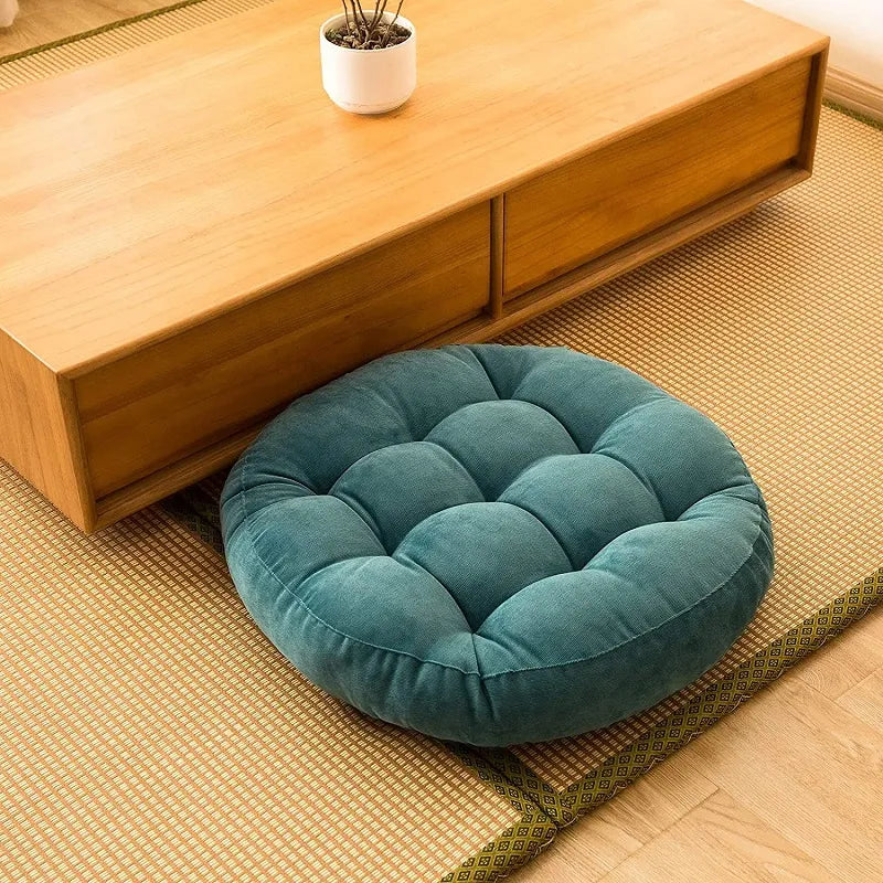 Round Floor Pillow, Solid Tufted Cushion