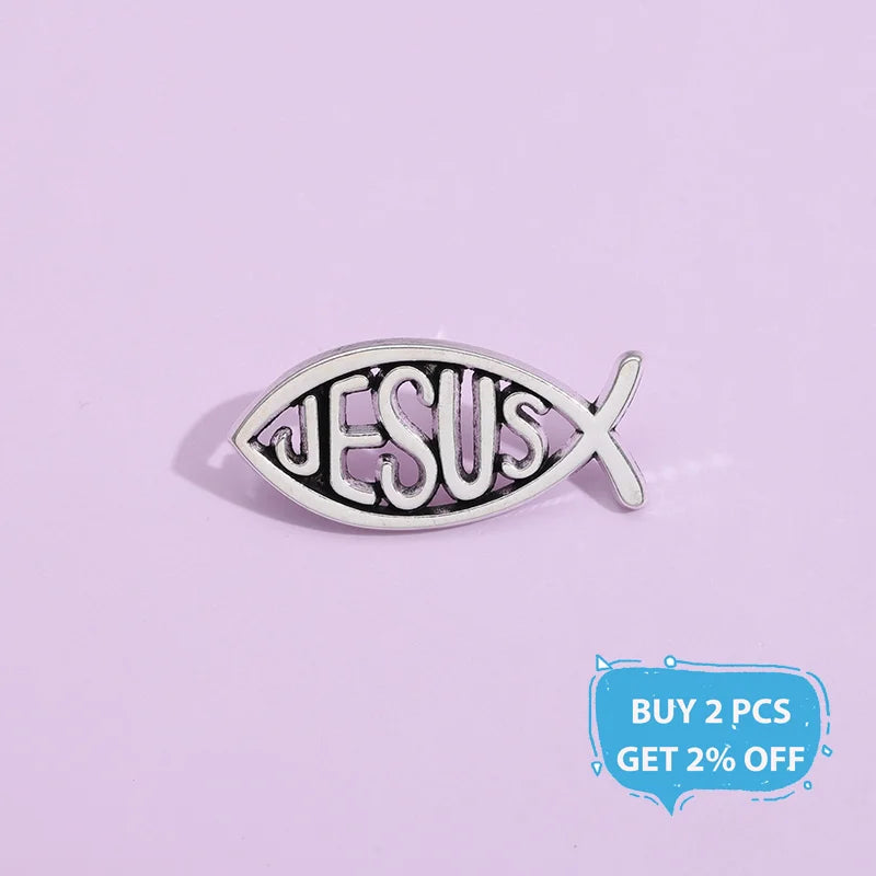 Jesus Christian Fish Emblems Enamel Pin Religion King Ichthus Symbol Brooch Lapel Backpack Badge Jewelry Gift For Friends