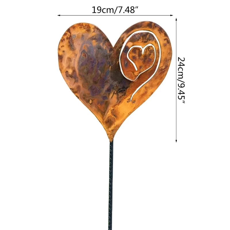 Metal Rusted Heart Lawn Decoration