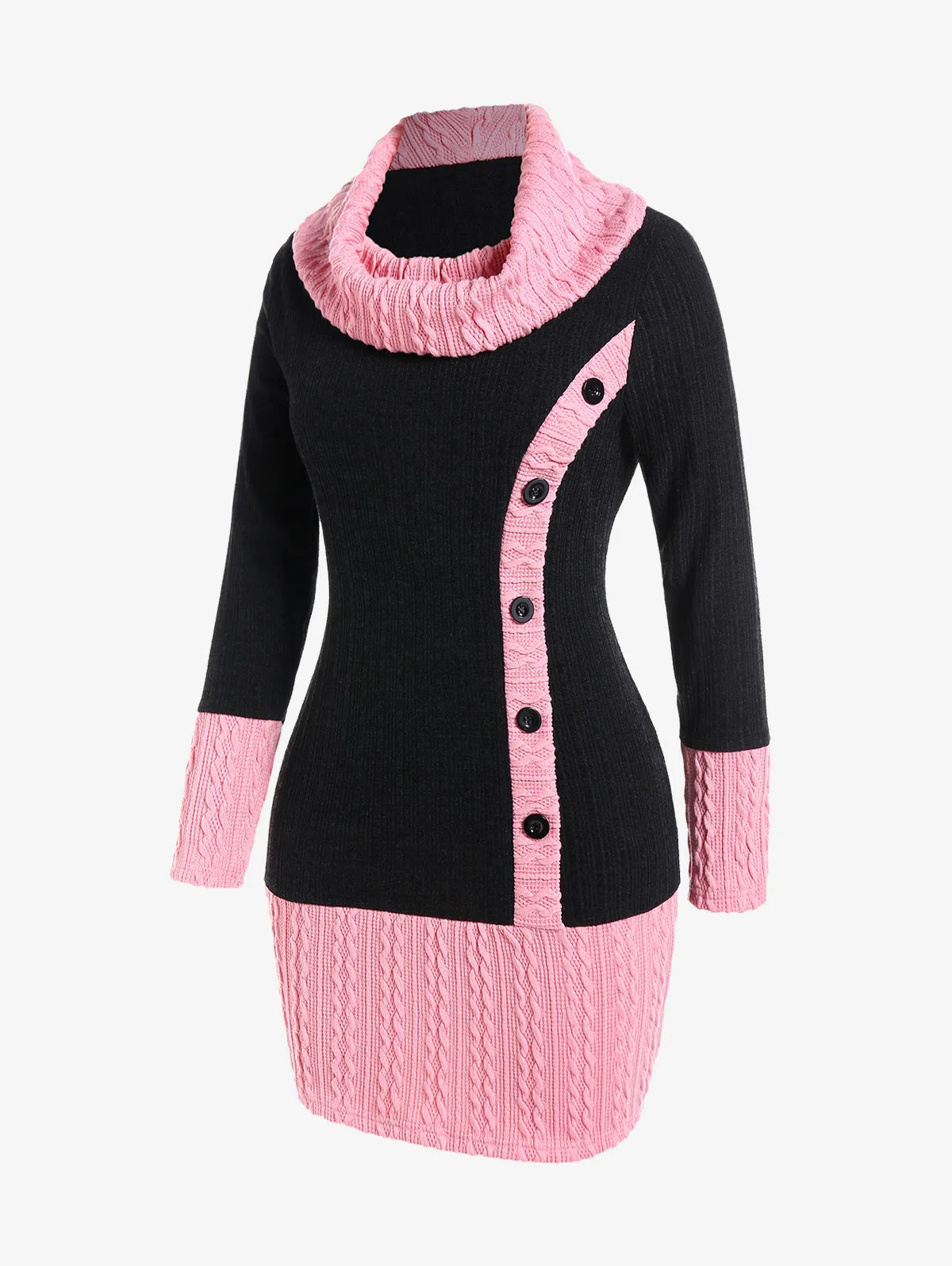 Plus Size, Cowl Neck Cable Knit Sweater Dress