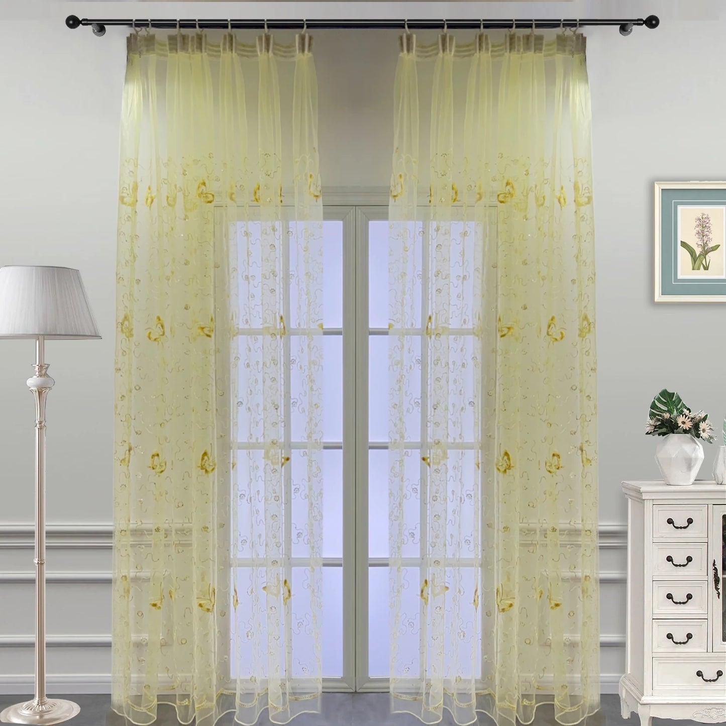 Romantic Embroidered Sequins Butterfly Sheer Voile Curtains