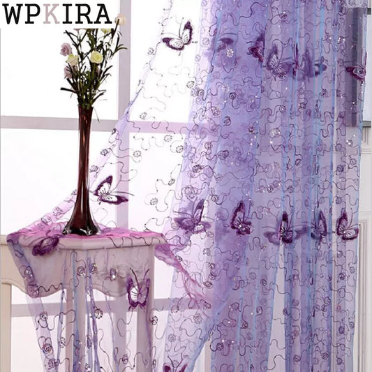 Romantic Embroidered Sequins Butterfly Sheer Voile Curtains