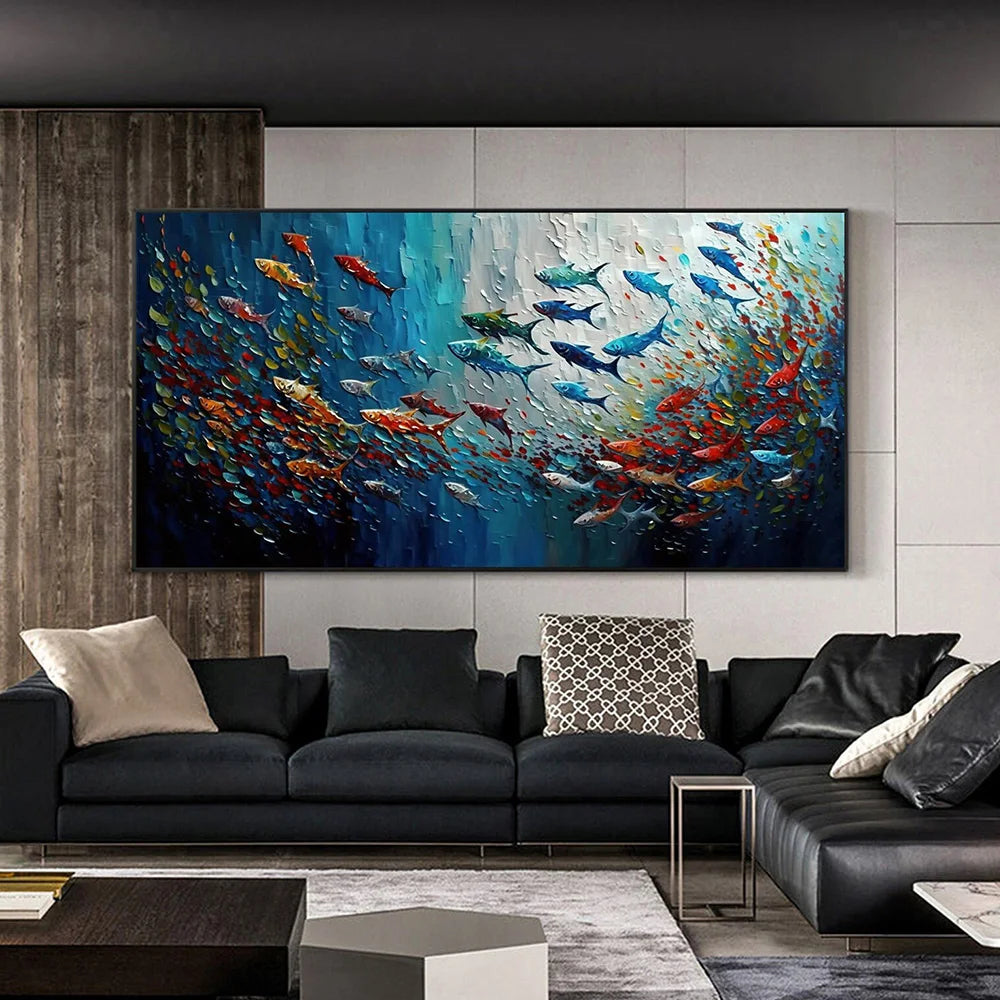 Blue Sea Fish Canvas Painting Print Large Size