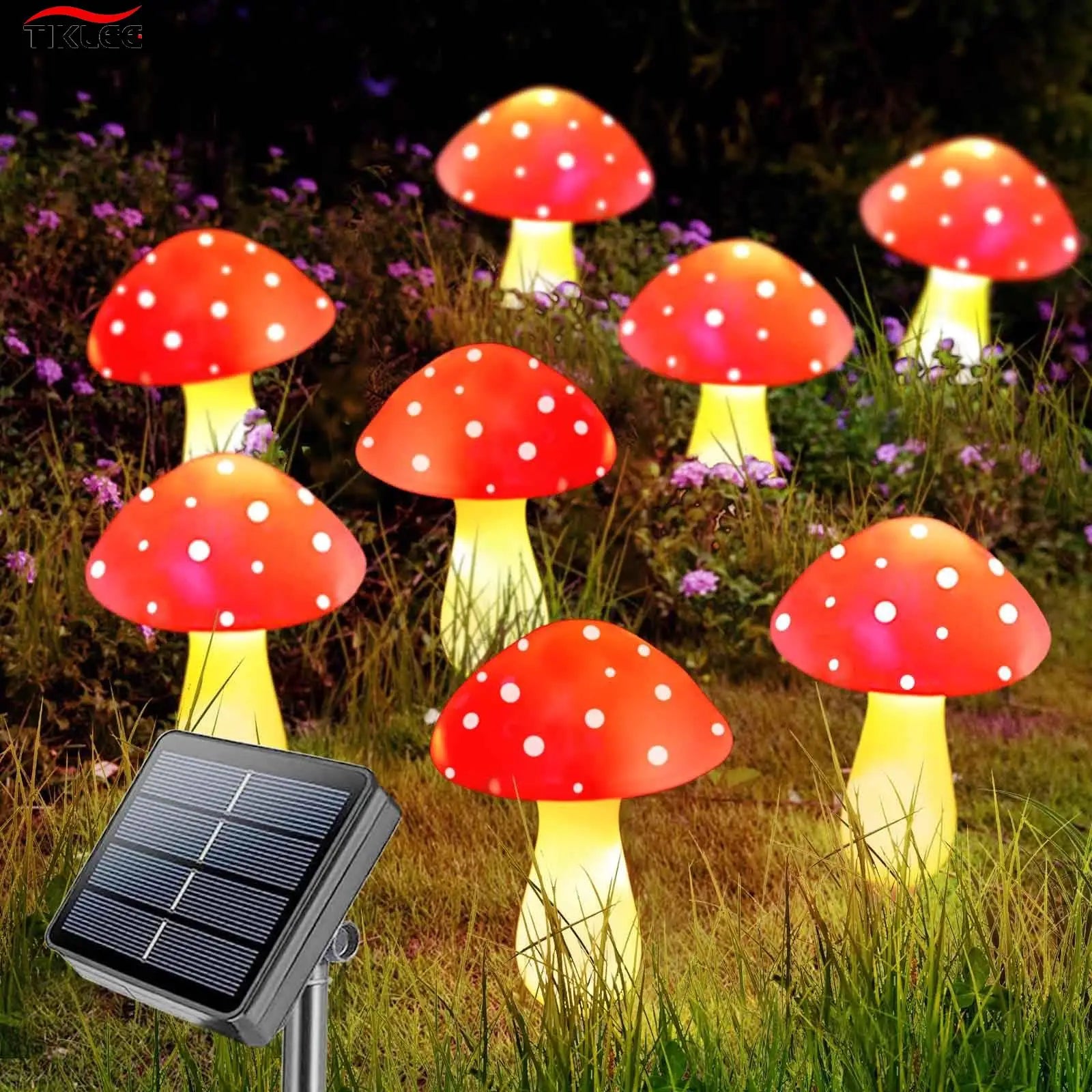 8pcs Red LED Solar Mushroom Light Outdoor Garden Decor