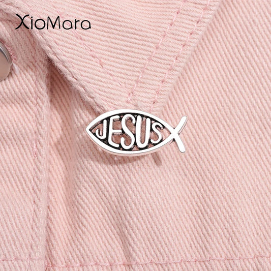 Jesus Christian Fish Emblems Enamel Pin Religion King Ichthus Symbol Brooch Lapel Backpack Badge Jewelry Gift For Friends