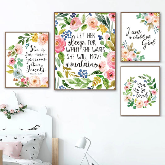 Floral Posters Watercolor Canvas Prints , Christian Art