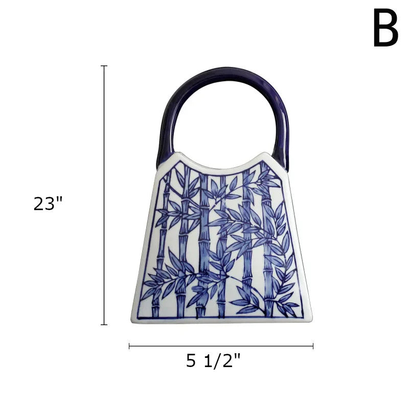 Chinese-style Blue And White Ceramic Handbag Shape Vase