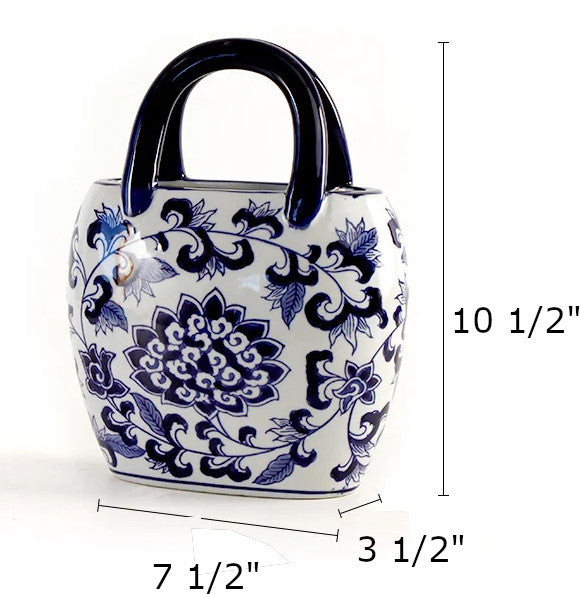 Chinese-style Blue And White Ceramic Handbag Shape Vase