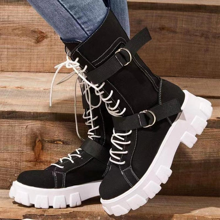 Platform Boots Buckle Lace-up