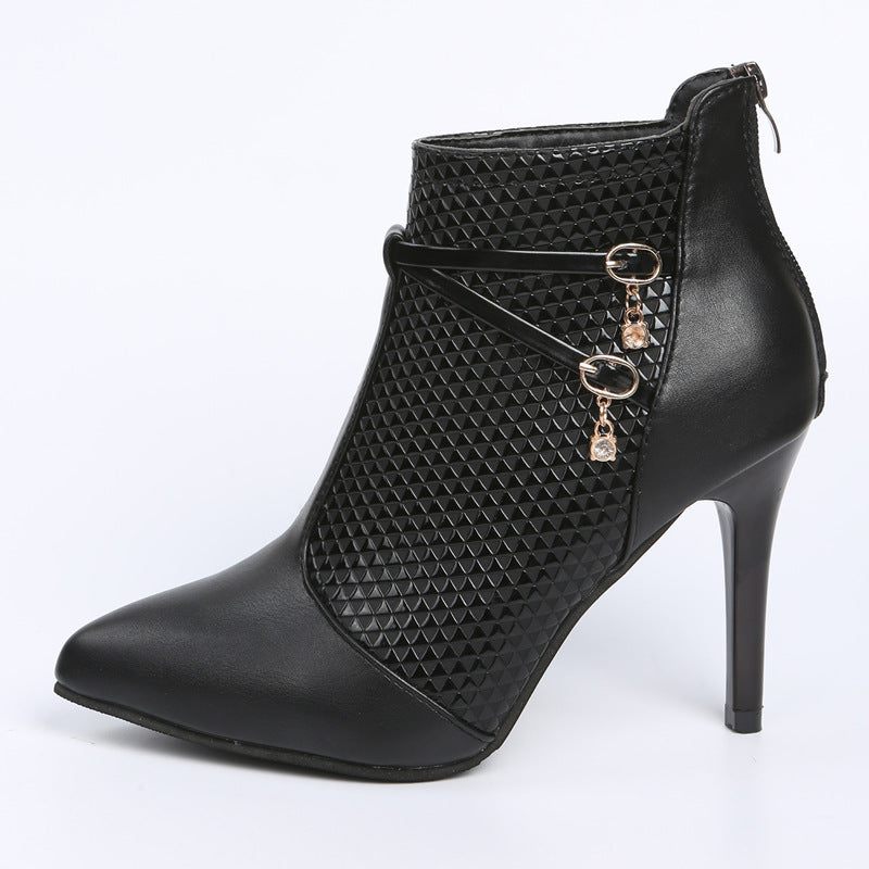 Diamond Textured Ankle Heel Boots