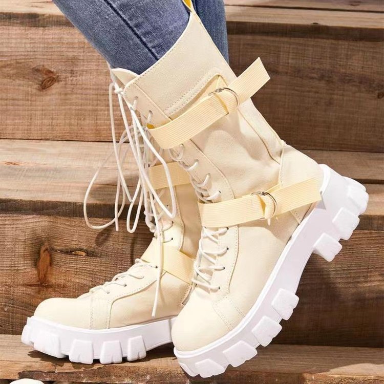 Platform Boots Buckle Lace-up