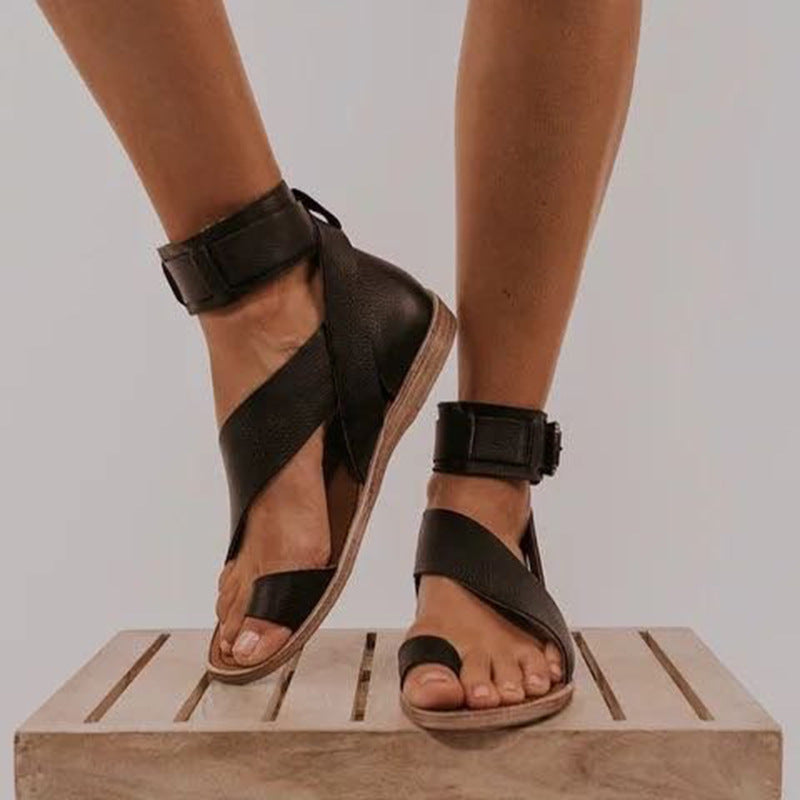 Roman Style Women's Buckle Toe Flat Sandals