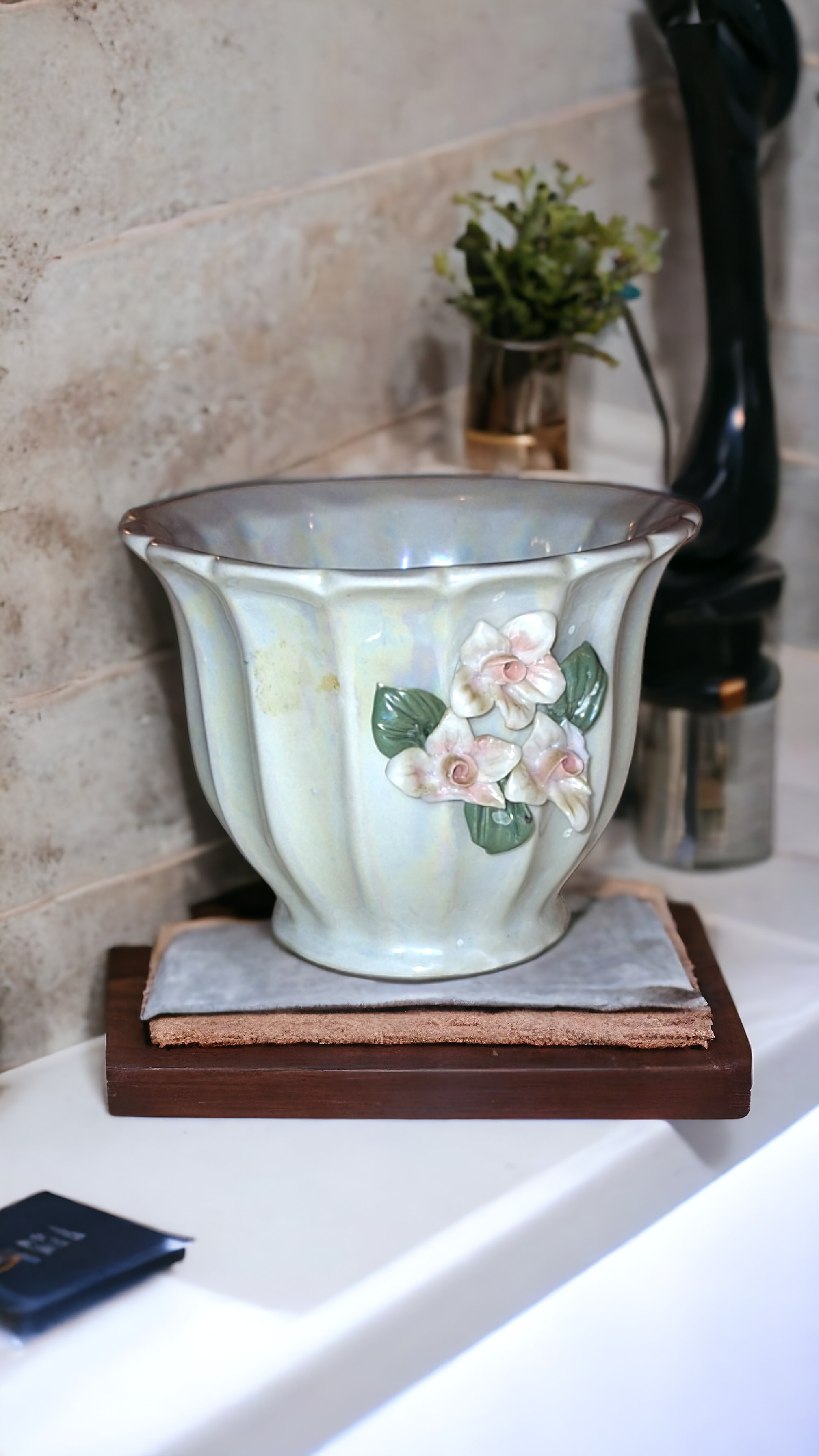 Pearlescent Ceramic Floral Trinket Bowl