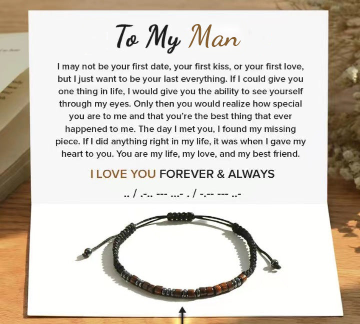 I Love you Morse Code Bracelet Wood Beads