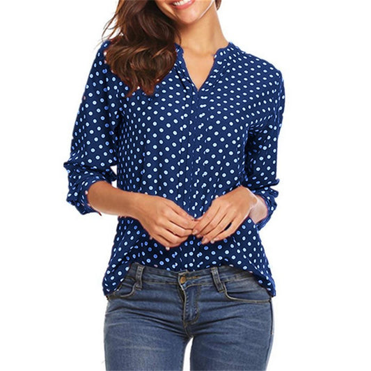 Polka Dot V-neck Long Sleeve Blouse