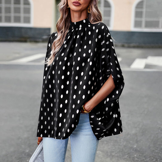 Metallic Polka Dot Long-sleeved Blouse