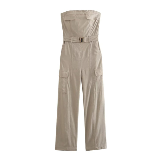 Sleeveless Belted One-piece Pantsuit