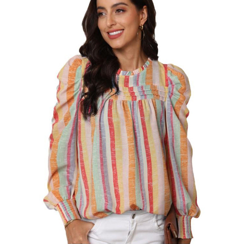 Thin Striped Long sleeve Blouse, several colors