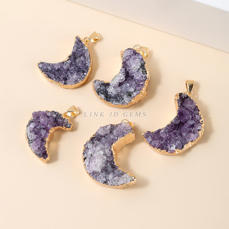 Natural Amethyst Cluster Moon Pendant