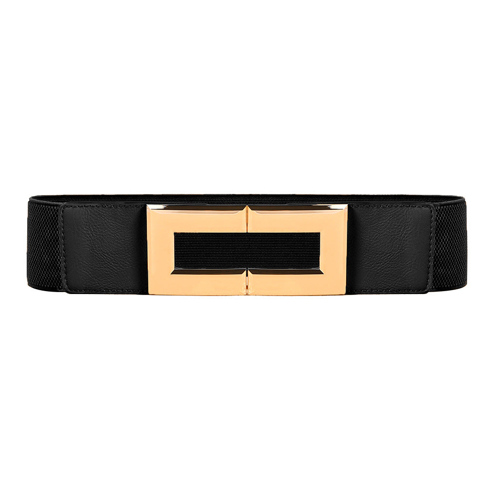 Pearl Leaf Metal Buckle Elastic Belt, black, white, brown