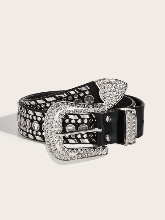 Rhinestone Rivet Punk Style Belt, silver, white, or black