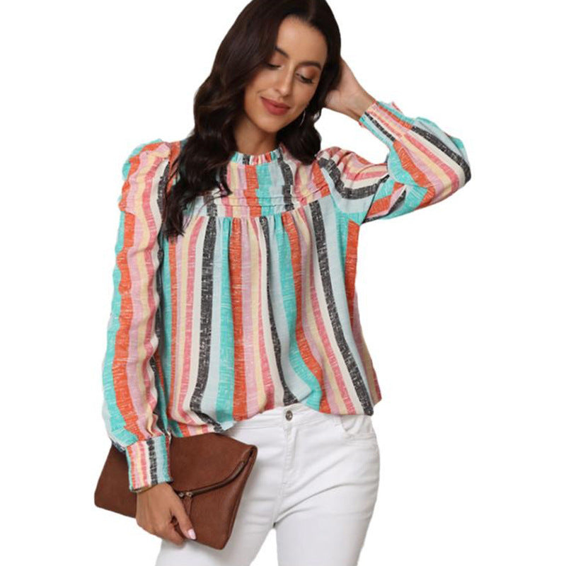 Thin Striped Long sleeve Blouse, several colors