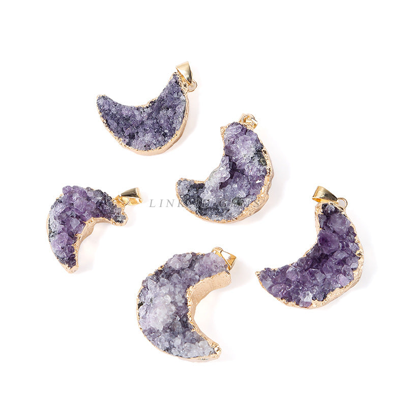 Natural Amethyst Cluster Moon Pendant