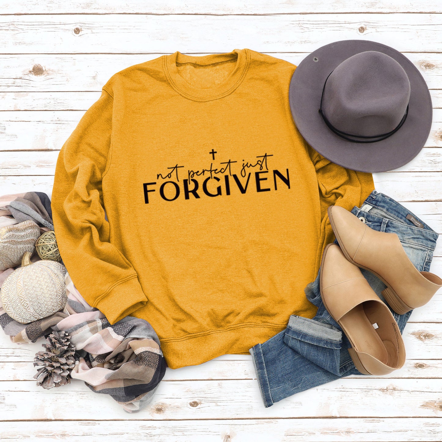 Not Perfect Just Forgiven Long-sleeved Crew-neck Shirt, Several Colors