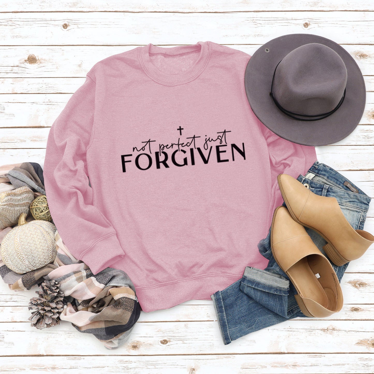 Not Perfect Just Forgiven Long-sleeved Crew-neck Shirt, Several Colors