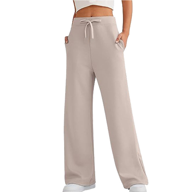 Solid Color Casual Loose Leg High Waist Pants, several colors