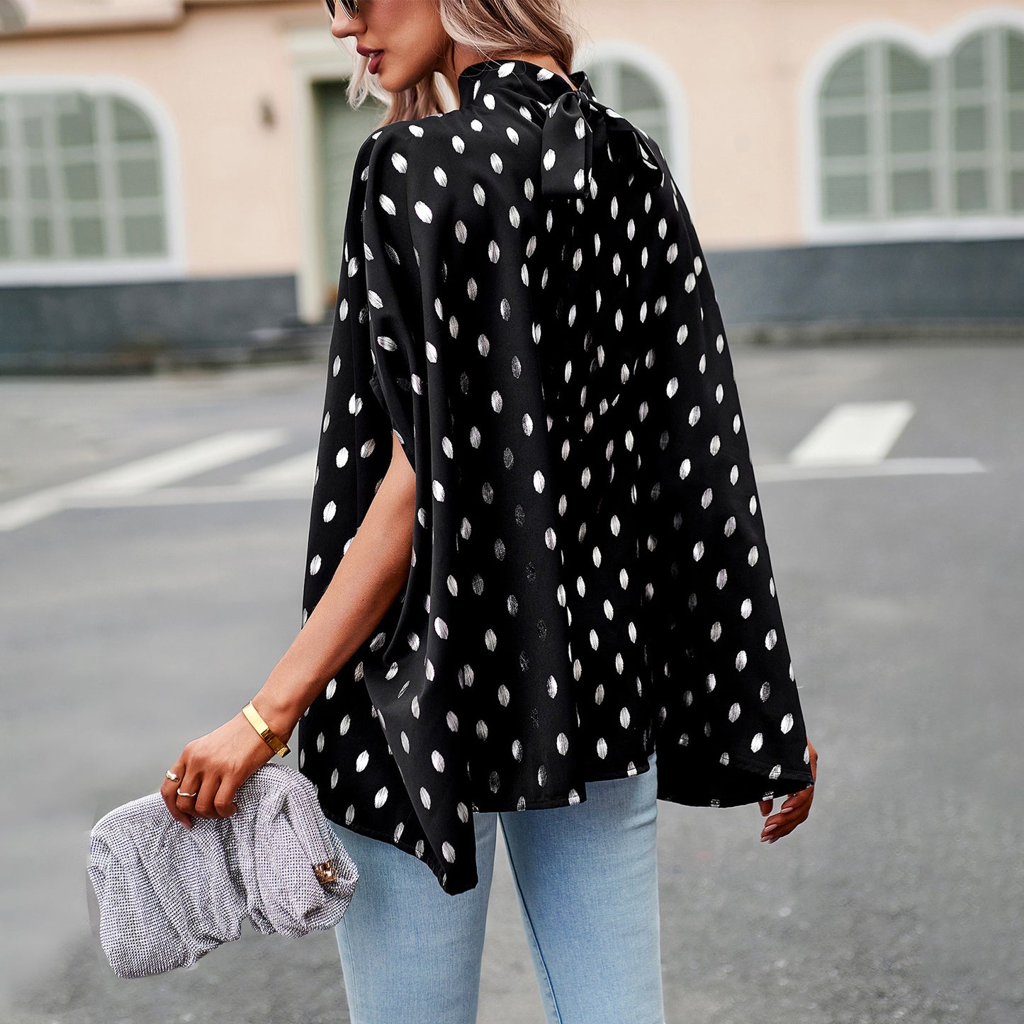 Metallic Polka Dot Long-sleeved Blouse