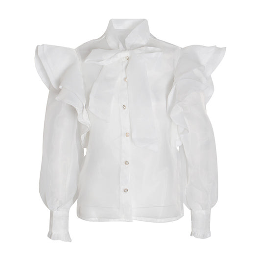 Palace style Bow Tie Organza Blouse, black or white