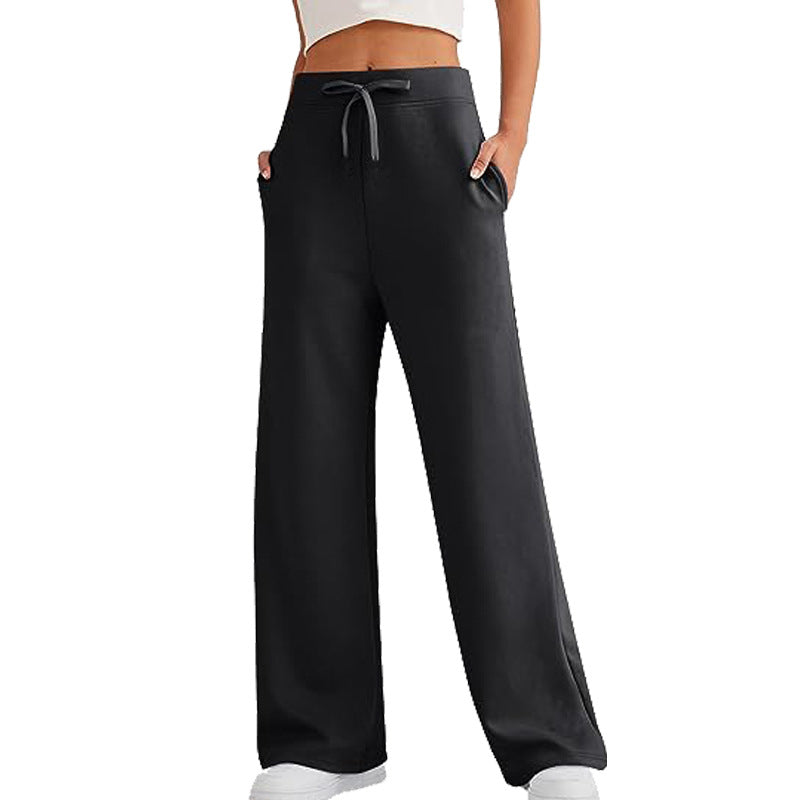 Solid Color Casual Loose Leg High Waist Pants, several colors