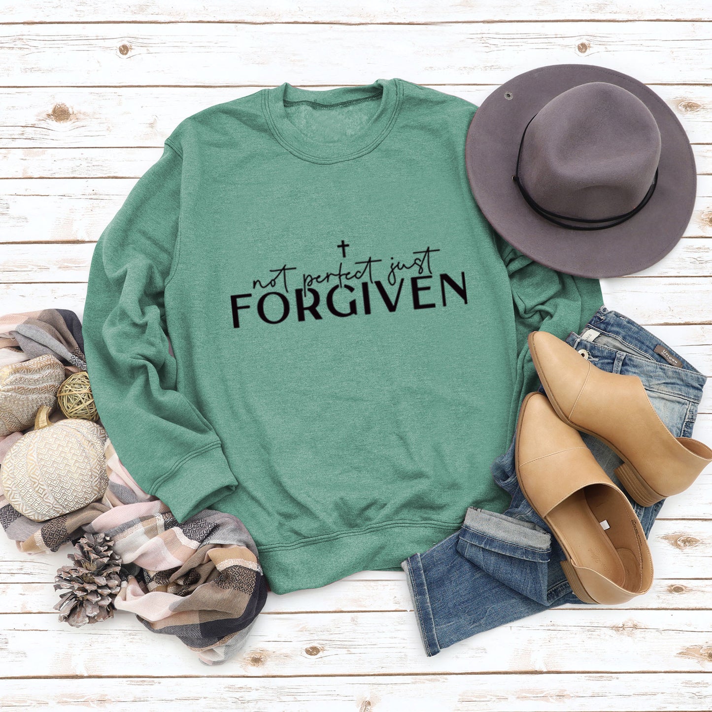 Not Perfect Just Forgiven Long-sleeved Crew-neck Shirt, Several Colors