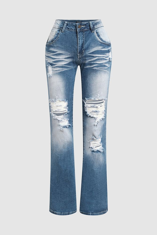 Ripped Low Waist Bootcut Jeans