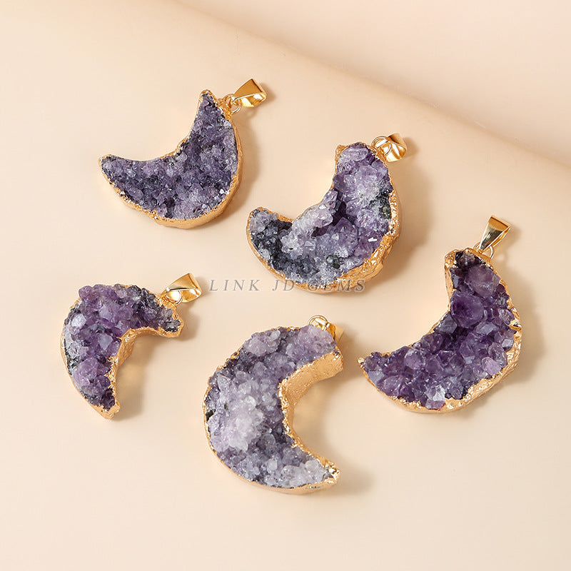 Natural Amethyst Cluster Moon Pendant