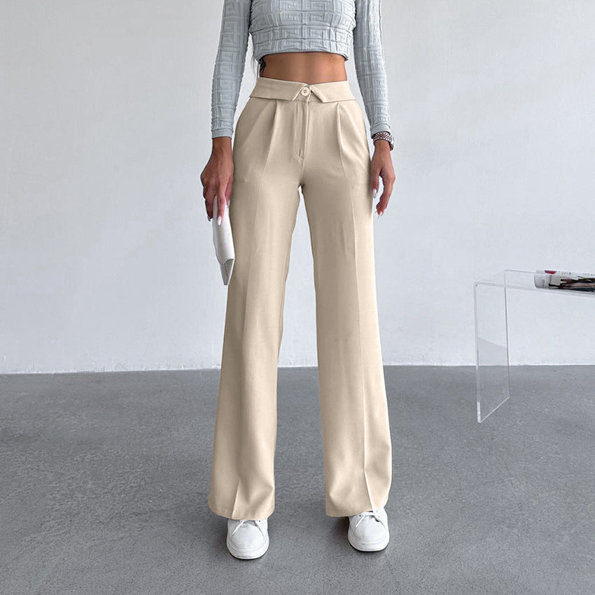 Solid Color Mid-waist Casual Pants, pink, beige, brown