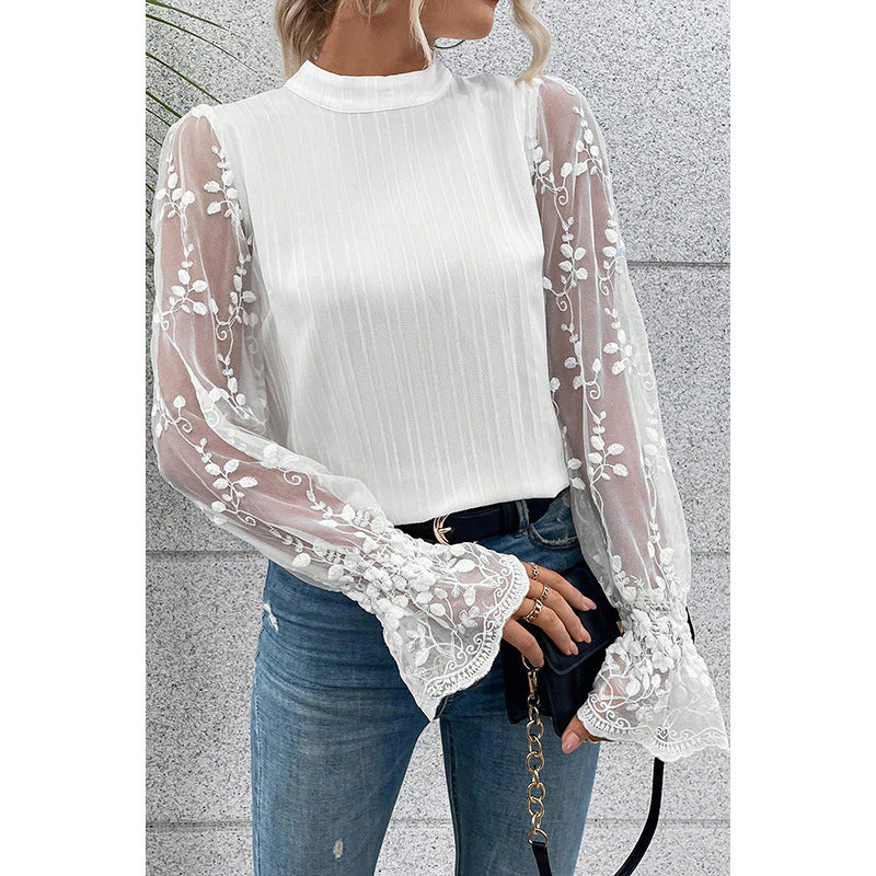 Chiffon Lace Sleeve Blouse