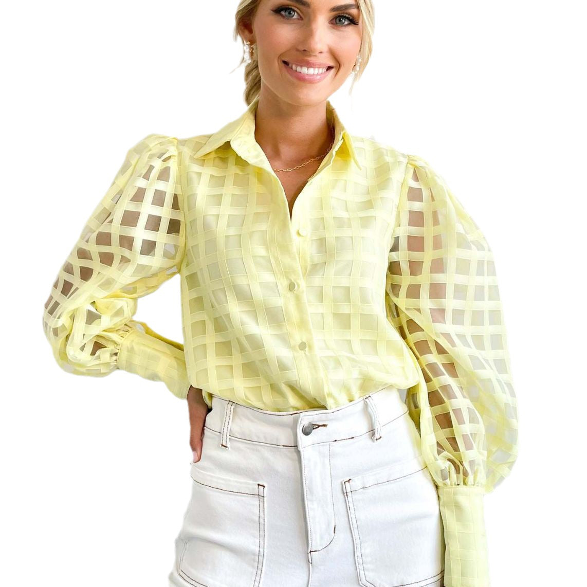 Lattice Puffed Sleeve Blouse, several colors